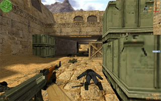 Counter-Strike 1.6 gameplay screenshot number two (terrorist with AK-47 rifle gun) lets download cs from rampage.us.lt, our cs 1.6 client is free of virus and have max fps (frames per second) who will increase your skill and game quality